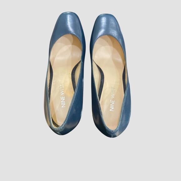 Nine West Heleneo Women's Navy Leather Pump Croc Embossed Platform Heels 6M - Picture 7 of 8